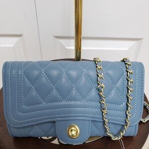 Vegan Leather Quilted Style Handbag/Blue